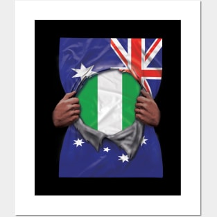 Nigeria Flag Australian Flag Ripped - Gift for Nigerian From Nigeria Posters and Art